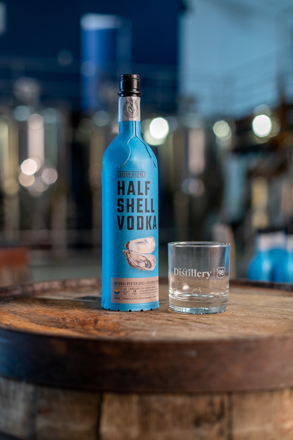 Distillery 98's recycled paperboard bottle. 